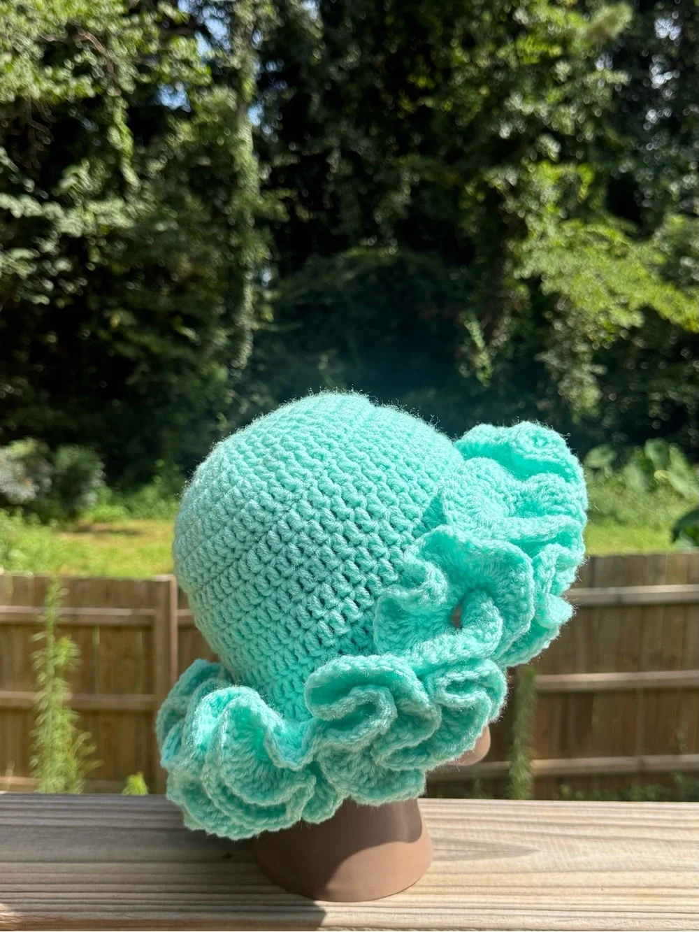 Seafoam Blue Handmade Crochet Ruffle Hat